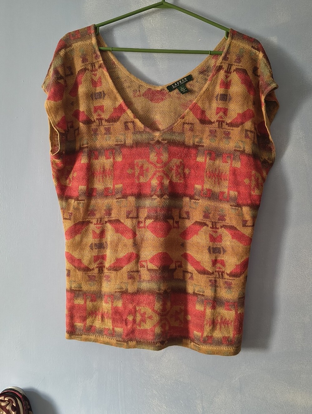 Ralph Lauren Knit Linen Southwestern Print Top L